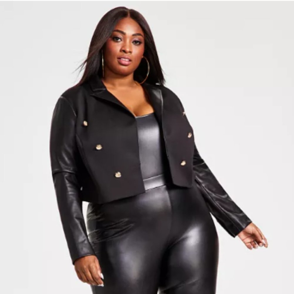 Plus Size Pleather Double-Breasted Cropped Blazer Sz. 3x